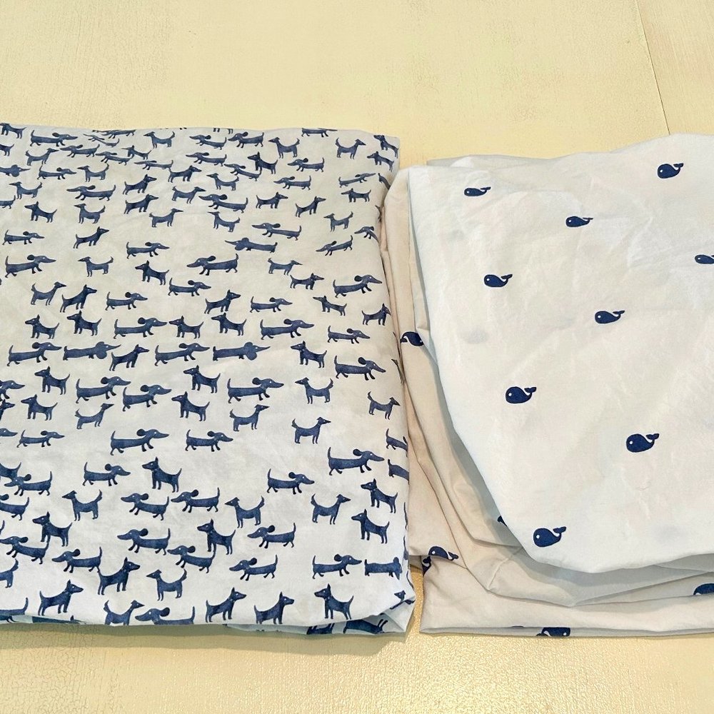 Pottery Barn Kids Crib Sheet Set of 2 - White & Navy